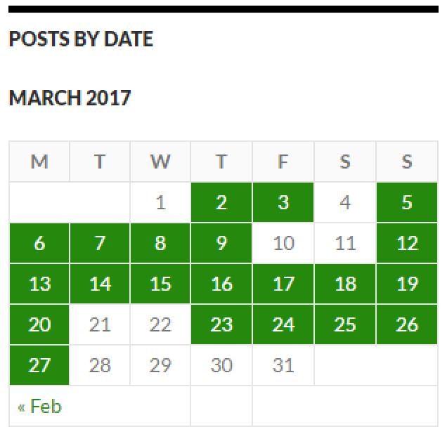 Calendar of blog posts